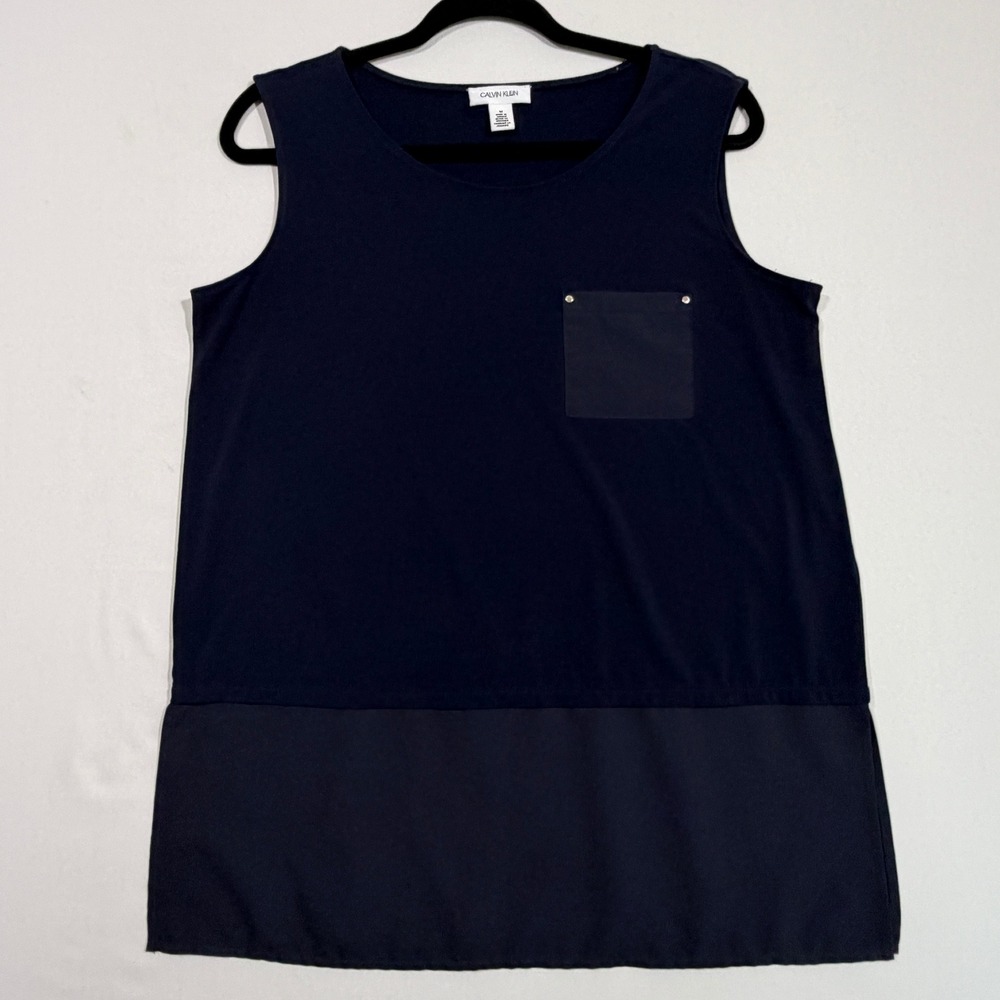 Calvin Klein Womens Tank Top Size M Navy Blue Layered Mixed Media Minimalist